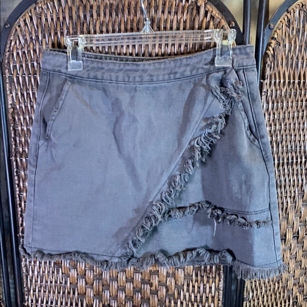 Atikshop Gray Distressed Denim Crisscross Skirt Size L